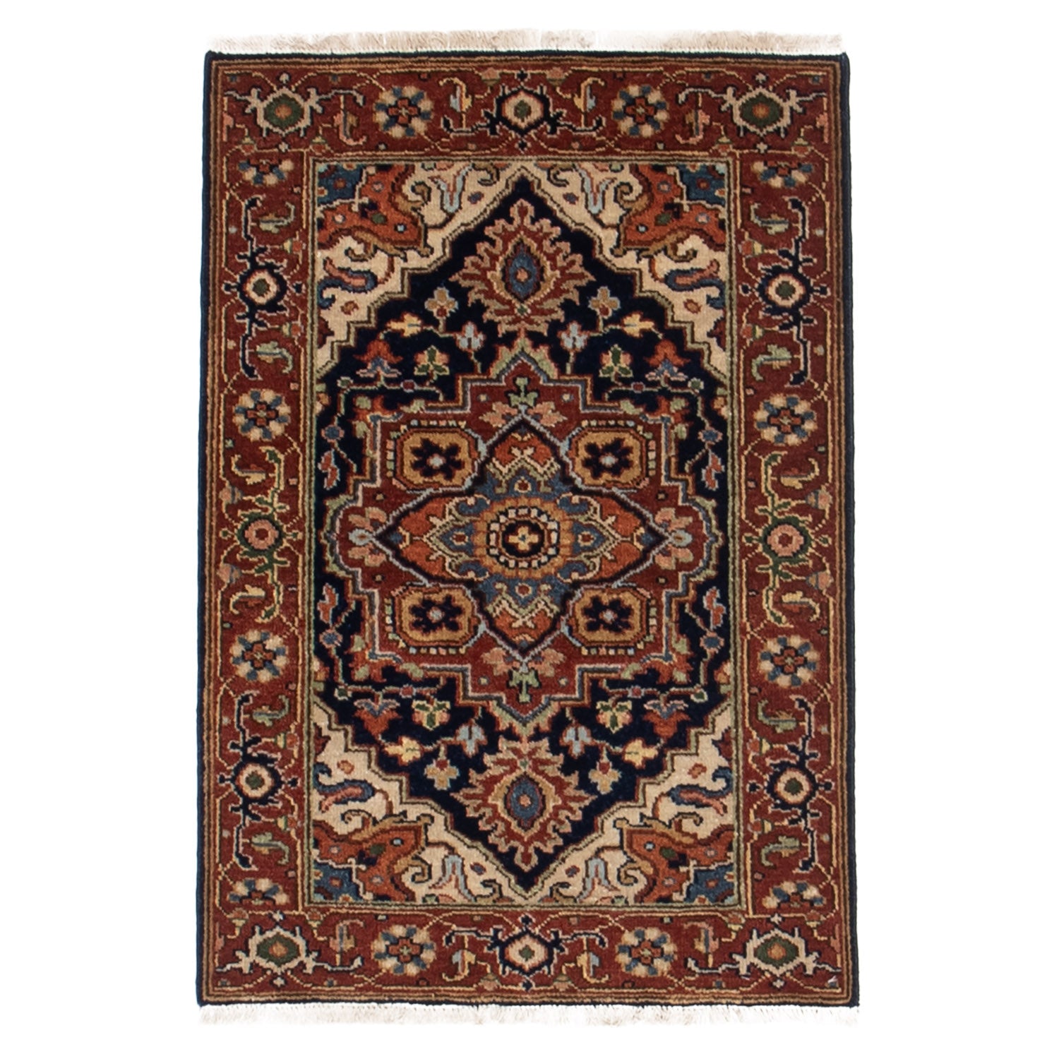 2' x 3' (02x03) Serapi Navy/Rust Wool Rug #018445 – Oriental Rug Mart